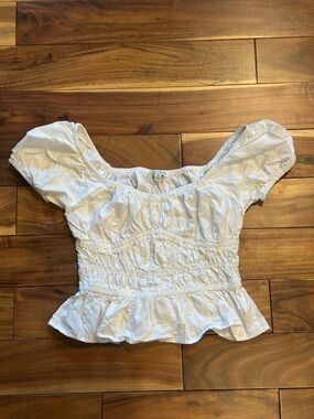 Sim & Sam White Peplum Textured Cropped Top